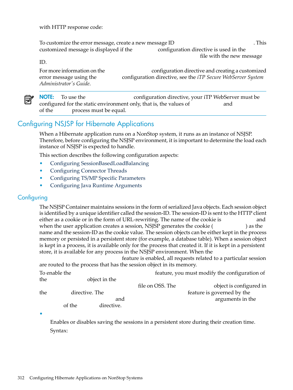 Configuring nsjsp for hibernate applications, Configuring sessionbasedloadbalancing | HP Integrity NonStop H-Series User Manual | Page 312 / 492