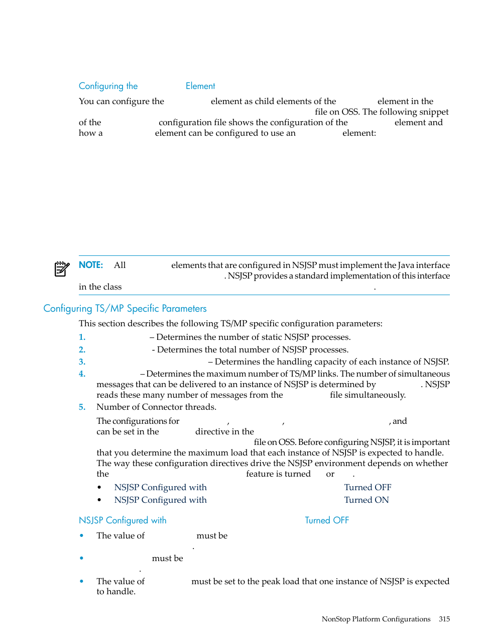 Configuring the executor element, Configuring ts/mp specific parameters, Configuring the | Executor, Element, Nsjsp configured with, Sessionbasedloadbalancing, Turned off | HP Integrity NonStop H-Series User Manual | Page 315 / 492