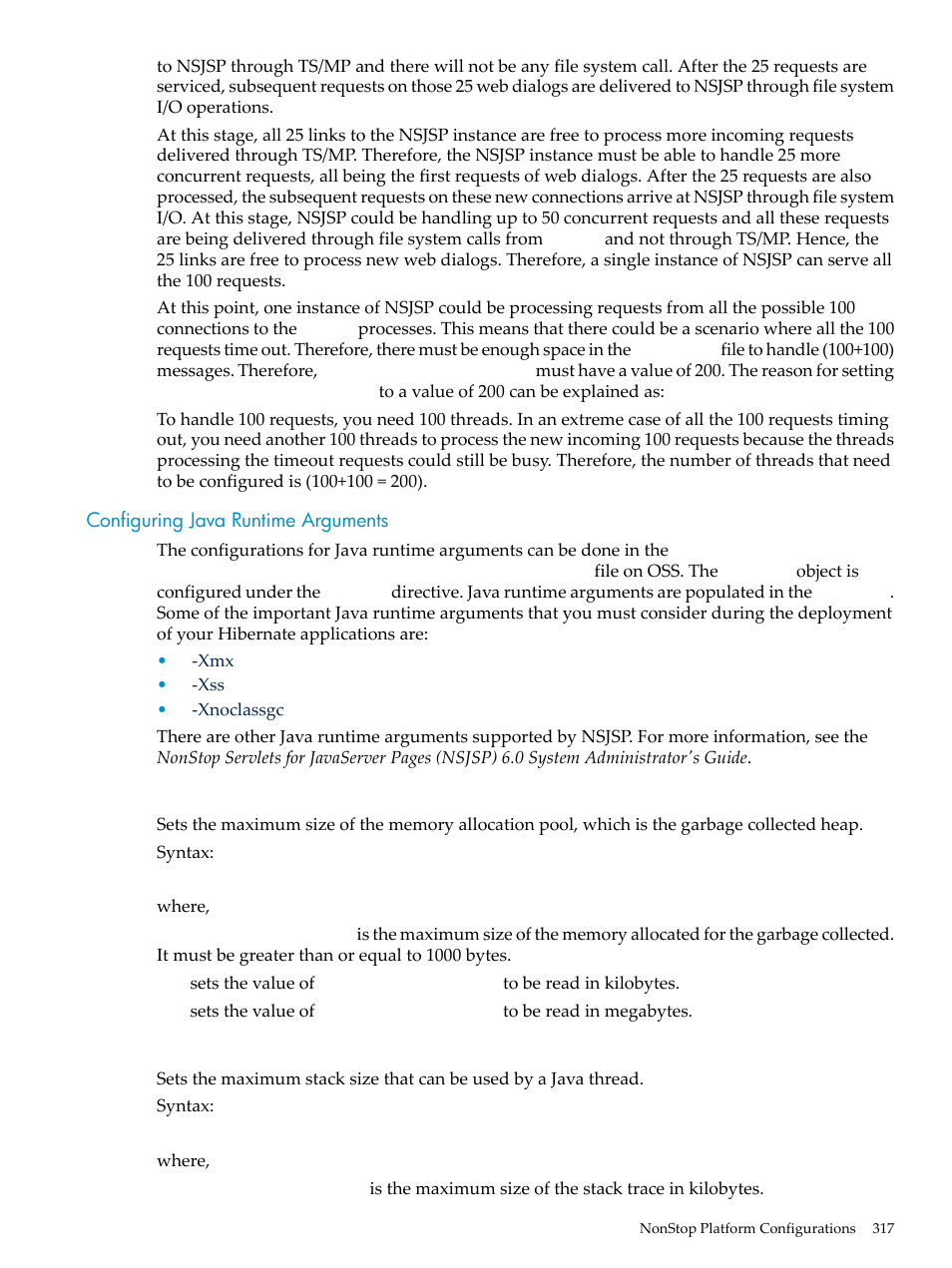 Configuring java runtime arguments, Xmx -xss | HP Integrity NonStop H-Series User Manual | Page 317 / 492