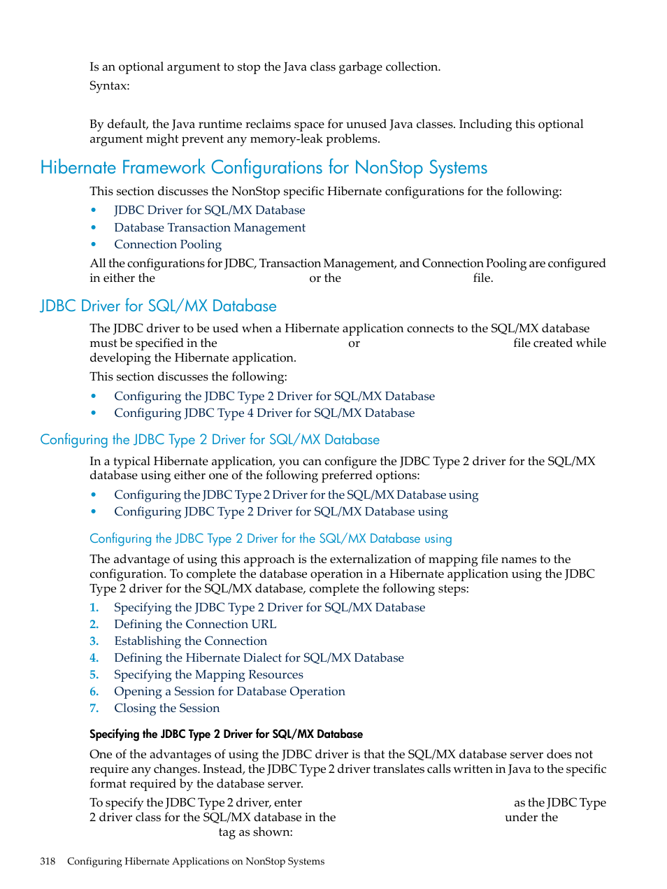 Xnoclassgc, Jdbc driver for sql/mx database, Hibernate.cfg.xml | HP Integrity NonStop H-Series User Manual | Page 318 / 492