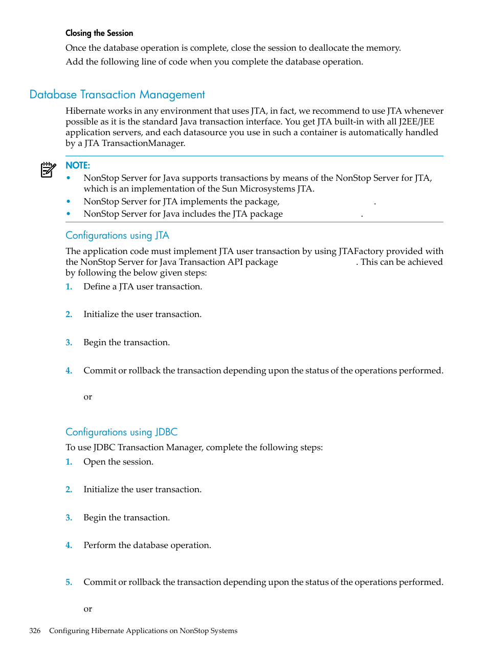 Closing the session, Database transaction management | HP Integrity NonStop H-Series User Manual | Page 326 / 492