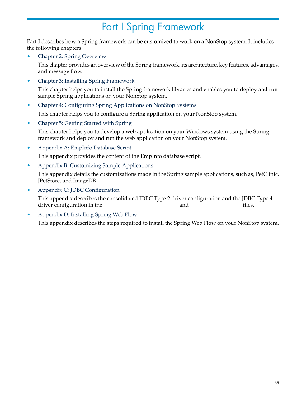 Part i spring framework, I spring framework, Part i: spring framework | HP Integrity NonStop H-Series User Manual | Page 35 / 492