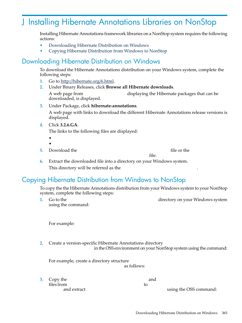 Downloading hibernate distribution on windows | HP Integrity NonStop H-Series User Manual | Page 365 / 492