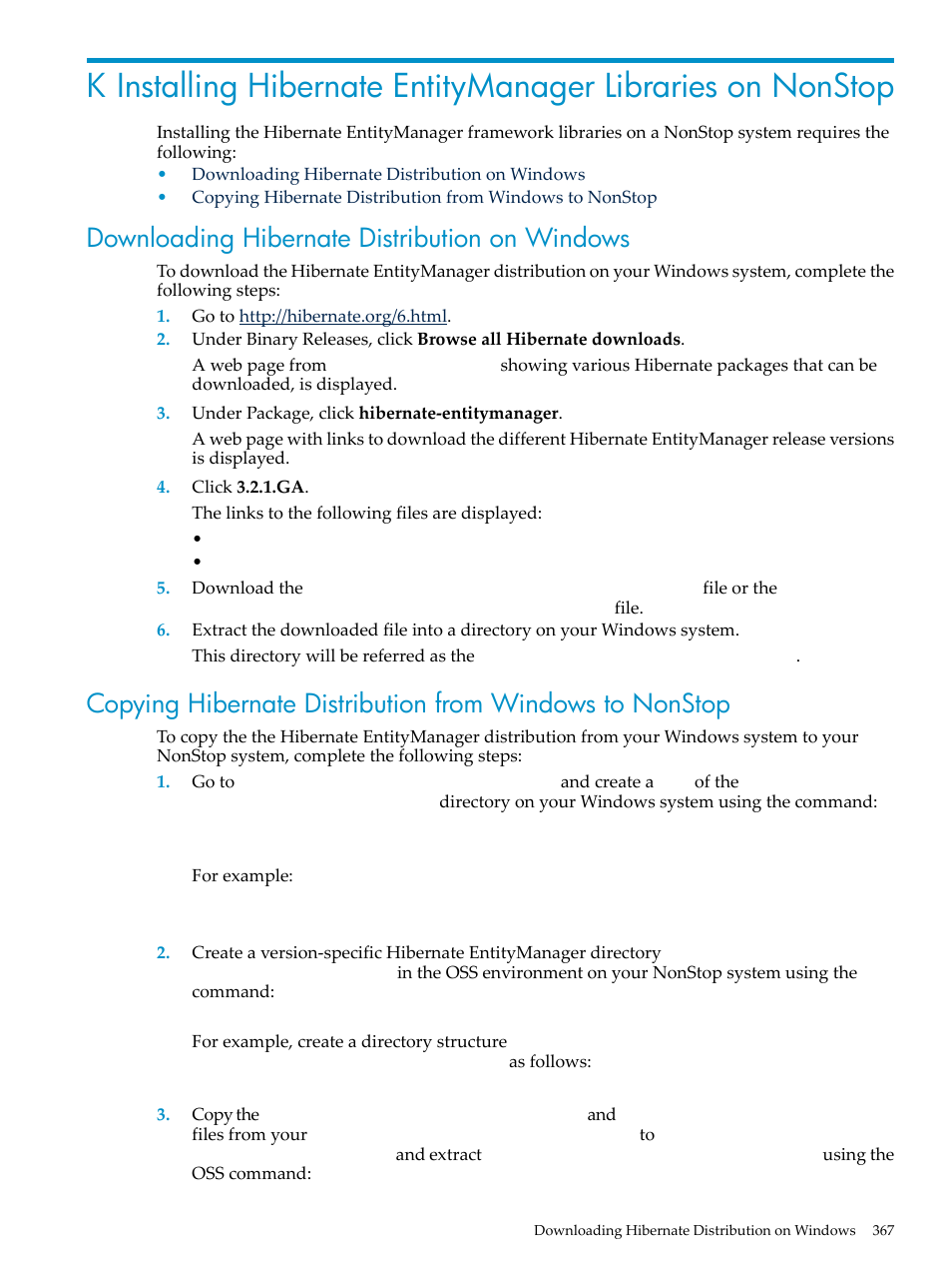 Downloading hibernate distribution on windows | HP Integrity NonStop H-Series User Manual | Page 367 / 492