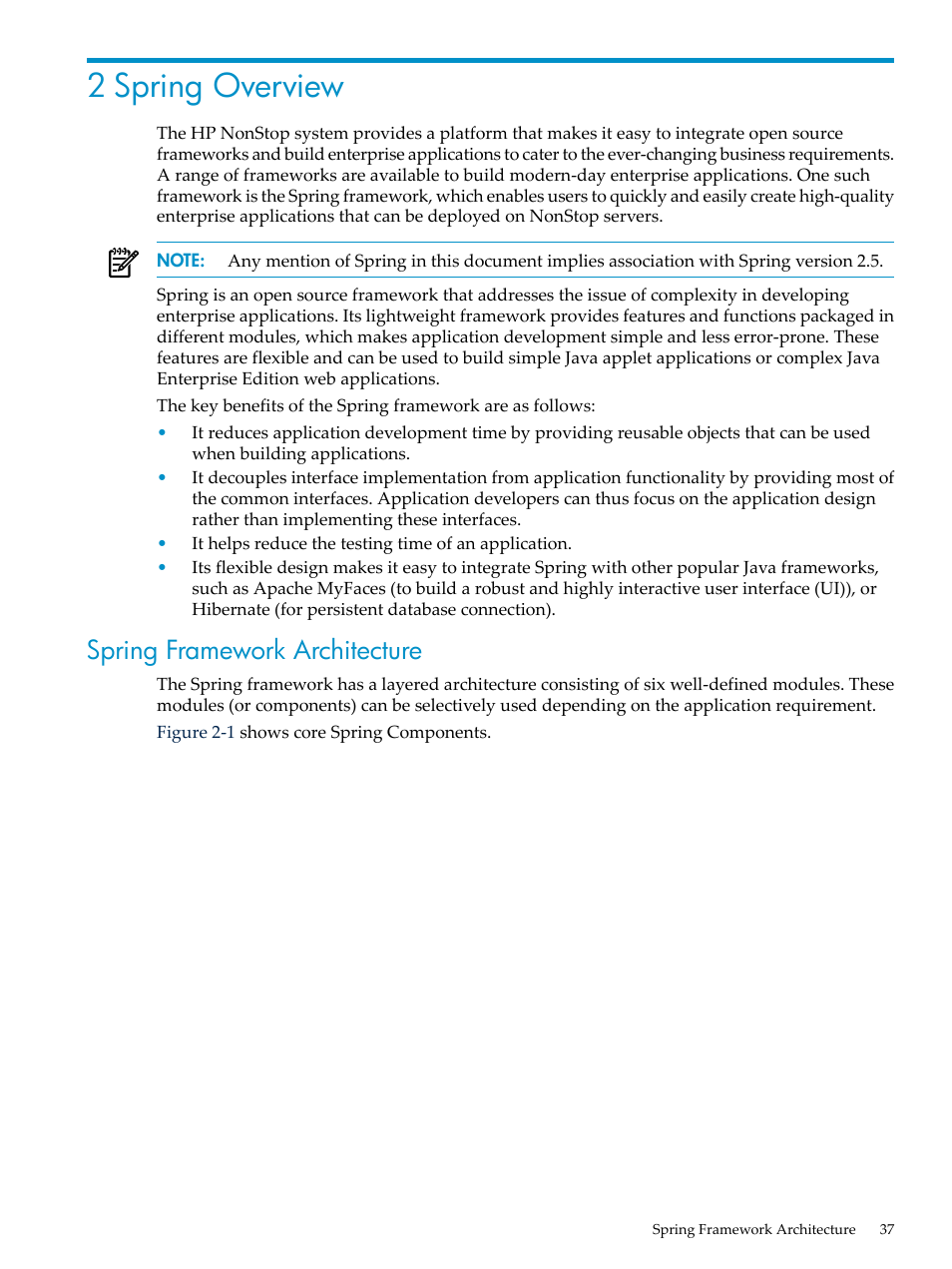 2 spring overview, Spring framework architecture, Chapter 2: spring overview | HP Integrity NonStop H-Series User Manual | Page 37 / 492