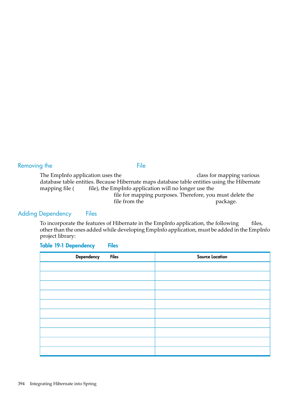 Removing the employeerowmapper.java file, Adding dependency jar files, Files | Adding dependency | HP Integrity NonStop H-Series User Manual | Page 394 / 492