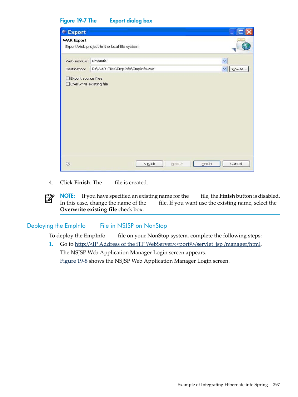 Deploying the empinfo war file in nsjsp on nonstop, Deploying the empinfo, File in nsjsp on nonstop | HP Integrity NonStop H-Series User Manual | Page 397 / 492