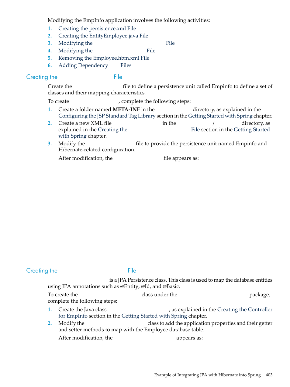 Creating the persistence.xml file, Creating the entityemployee.java file | HP Integrity NonStop H-Series User Manual | Page 403 / 492