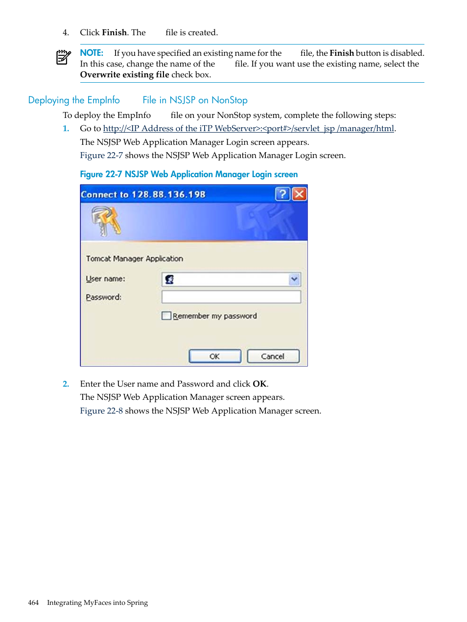 Deploying the empinfo war file in nsjsp on nonstop, Deploying the empinfo, File in nsjsp on nonstop | HP Integrity NonStop H-Series User Manual | Page 464 / 492