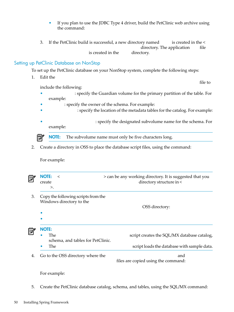 Setting up petclinic database on nonstop | HP Integrity NonStop H-Series User Manual | Page 50 / 492