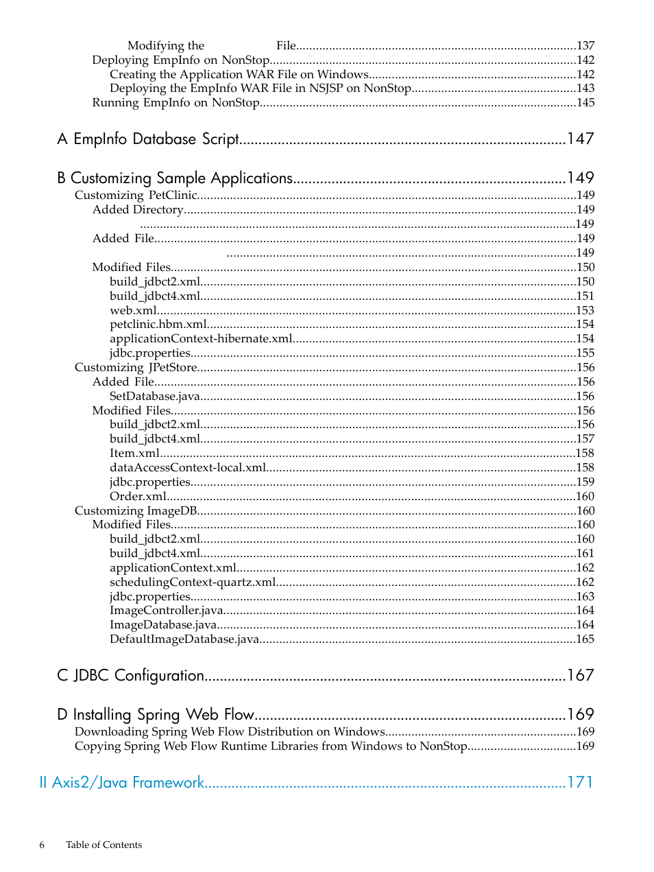 C jdbc configuration d installing spring web flow, Ii axis2/java framework | HP Integrity NonStop H-Series User Manual | Page 6 / 492