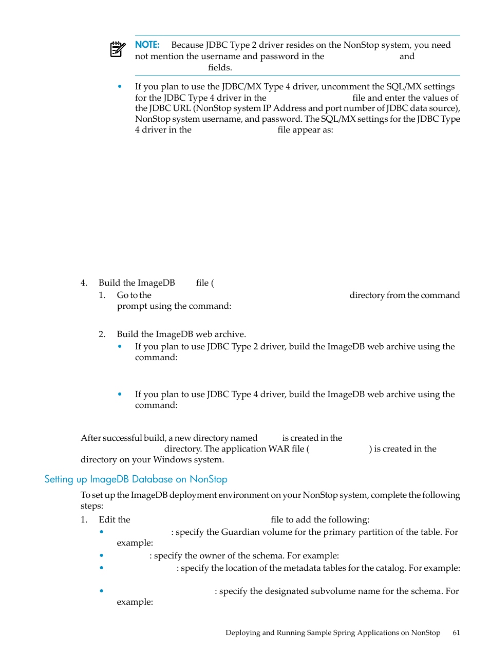 Setting up imagedb database on nonstop | HP Integrity NonStop H-Series User Manual | Page 61 / 492