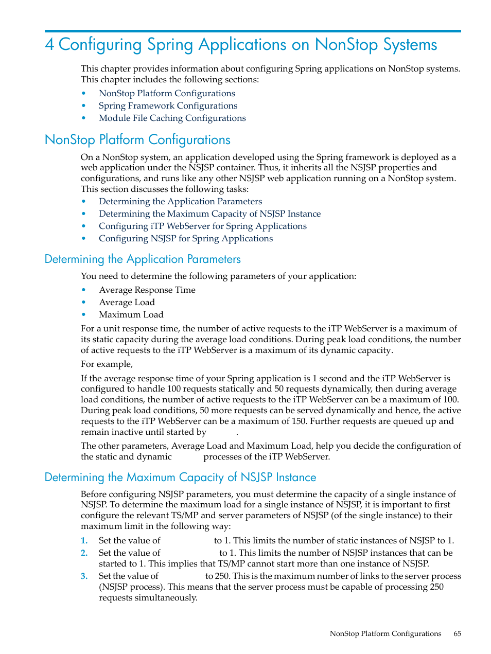 Nonstop platform configurations, Determining the application parameters, Determining the maximum capacity of nsjsp instance | HP Integrity NonStop H-Series User Manual | Page 65 / 492