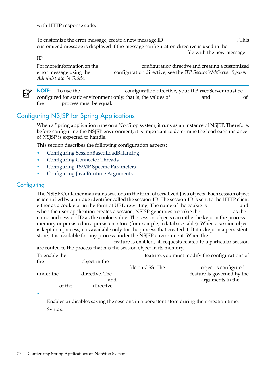Configuring nsjsp for spring applications, Configuring sessionbasedloadbalancing | HP Integrity NonStop H-Series User Manual | Page 70 / 492