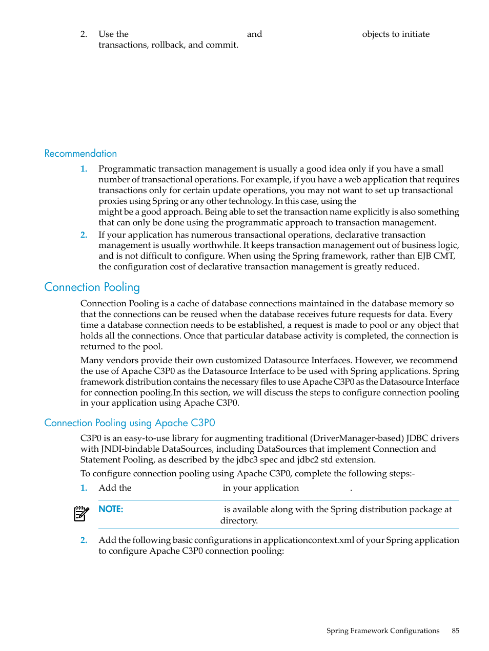 Recommendation, Connection pooling, Connection pooling using apache c3p0 | HP Integrity NonStop H-Series User Manual | Page 85 / 492