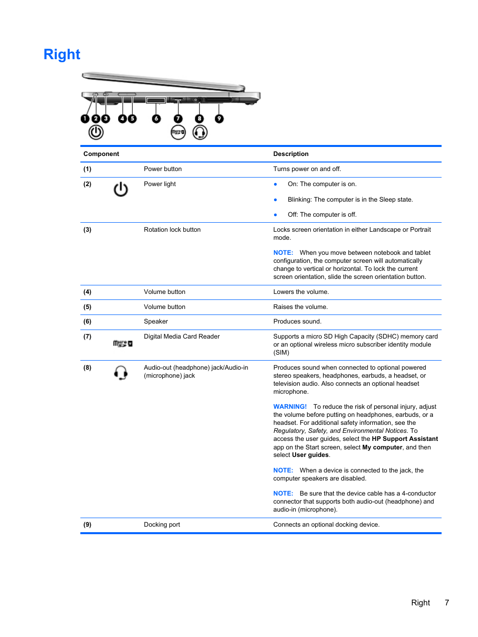Right, Right 7 | HP EliteBook Revolve 810 G2 Tablet User Manual | Page 15 / 73