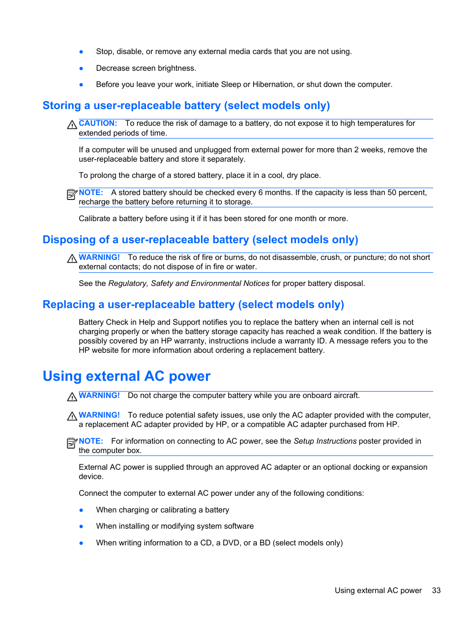 Using external ac power | HP EliteBook Revolve 810 G2 Tablet User Manual | Page 41 / 73