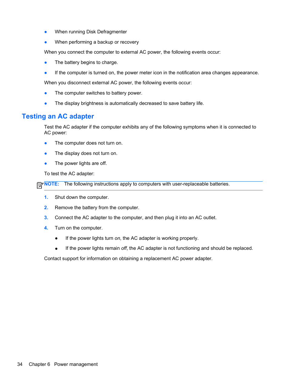 Testing an ac adapter | HP EliteBook Revolve 810 G2 Tablet User Manual | Page 42 / 73