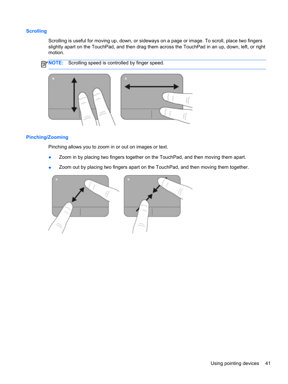 Scrolling, Pinching/zooming, Scrolling pinching/zooming | HP EliteBook Revolve 810 G2 Tablet User Manual | Page 49 / 73