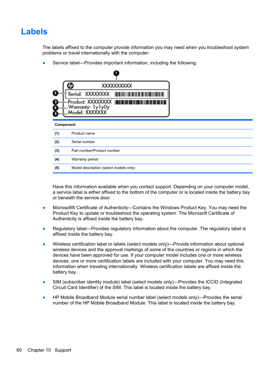 Labels | HP EliteBook Revolve 810 G2 Tablet User Manual | Page 68 / 73