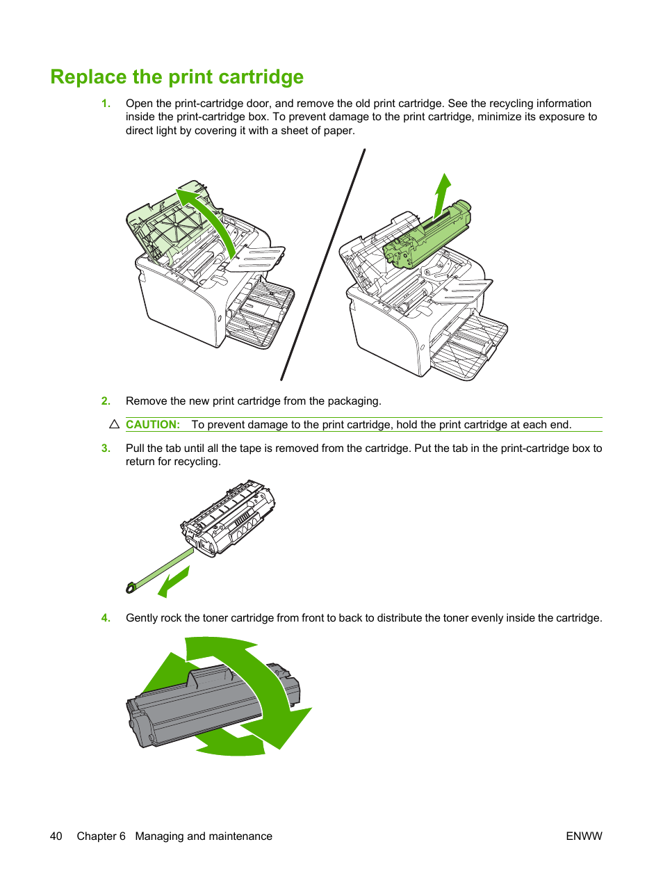 Replace the print cartridge | HP LaserJet P1005 Printer User Manual | Page 50 / 120