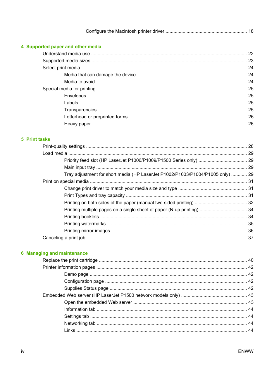 HP LaserJet P1005 Printer User Manual | Page 6 / 120