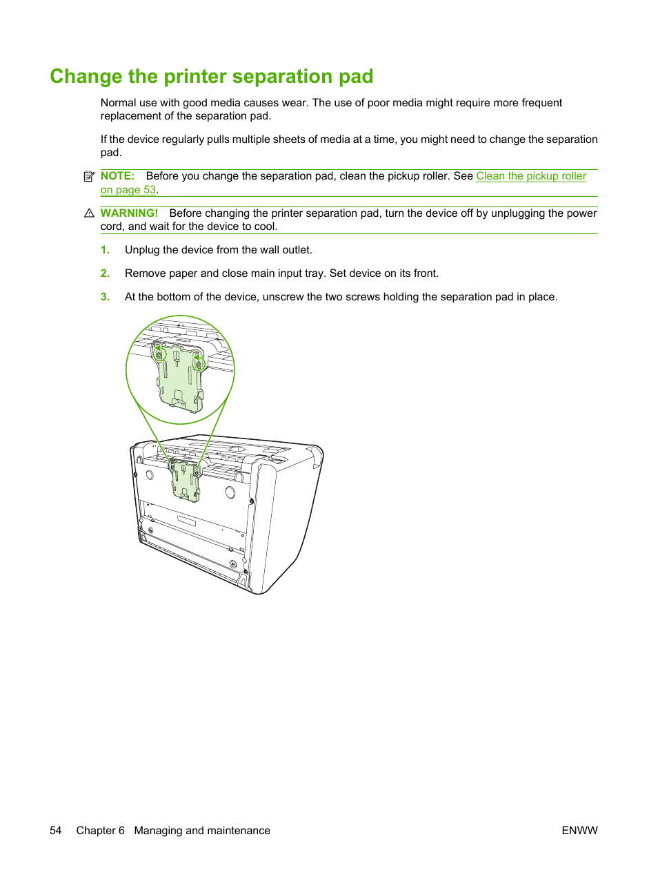 Change the printer separation pad | HP LaserJet P1005 Printer User Manual | Page 64 / 120