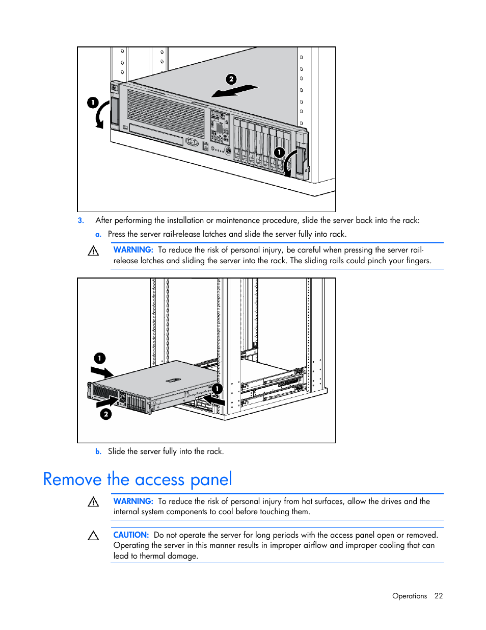 Remove the access panel | HP ProLiant DL385 G5 Server User Manual | Page 22 / 112