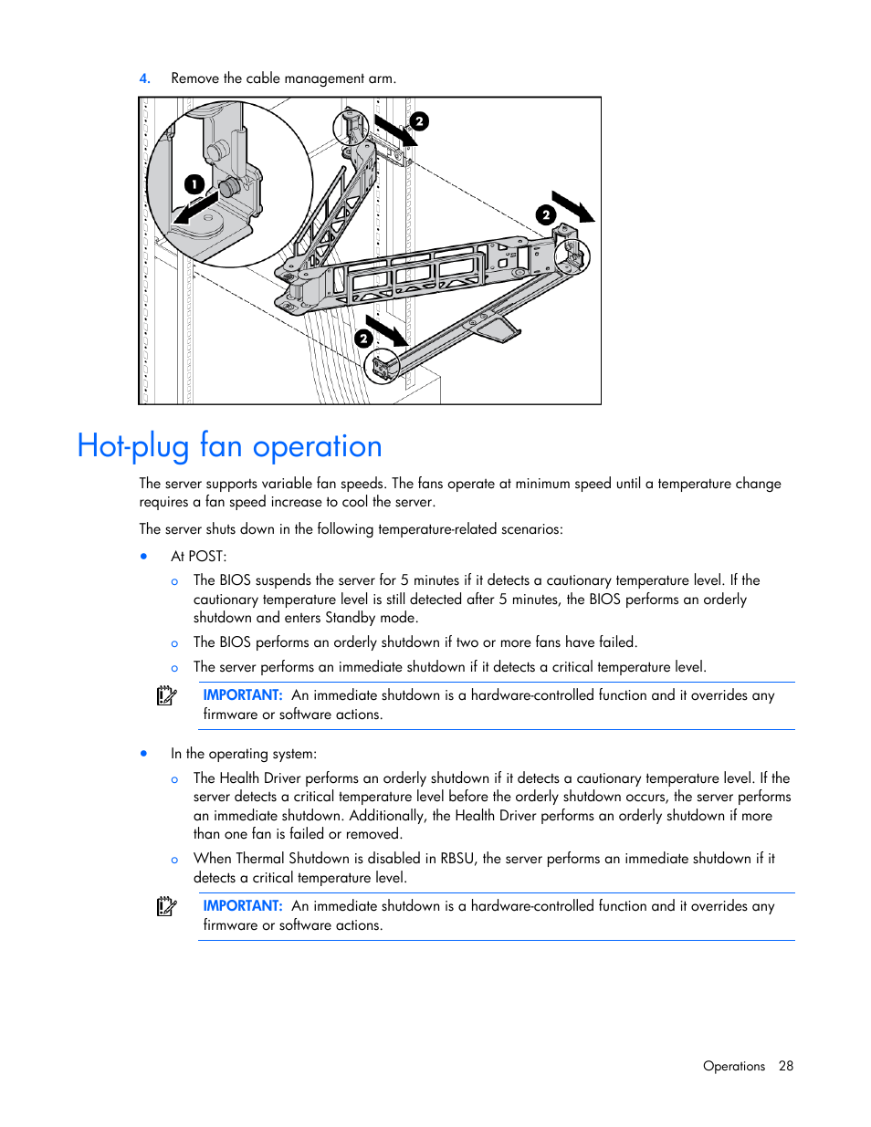 Hot-plug fan operation | HP ProLiant DL385 G5 Server User Manual | Page 28 / 112