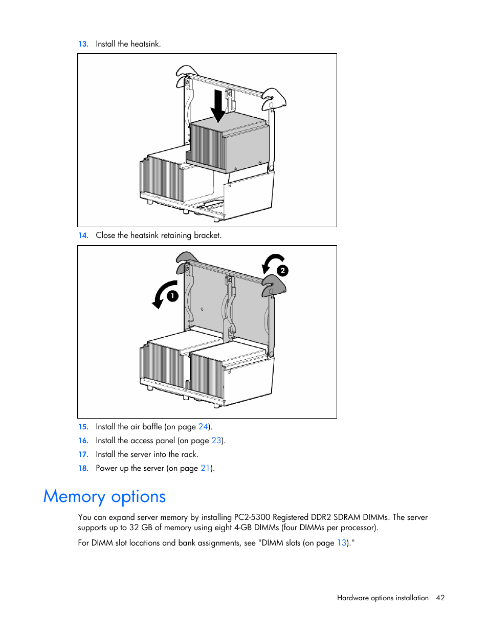 Memory options | HP ProLiant DL385 G5 Server User Manual | Page 42 / 112