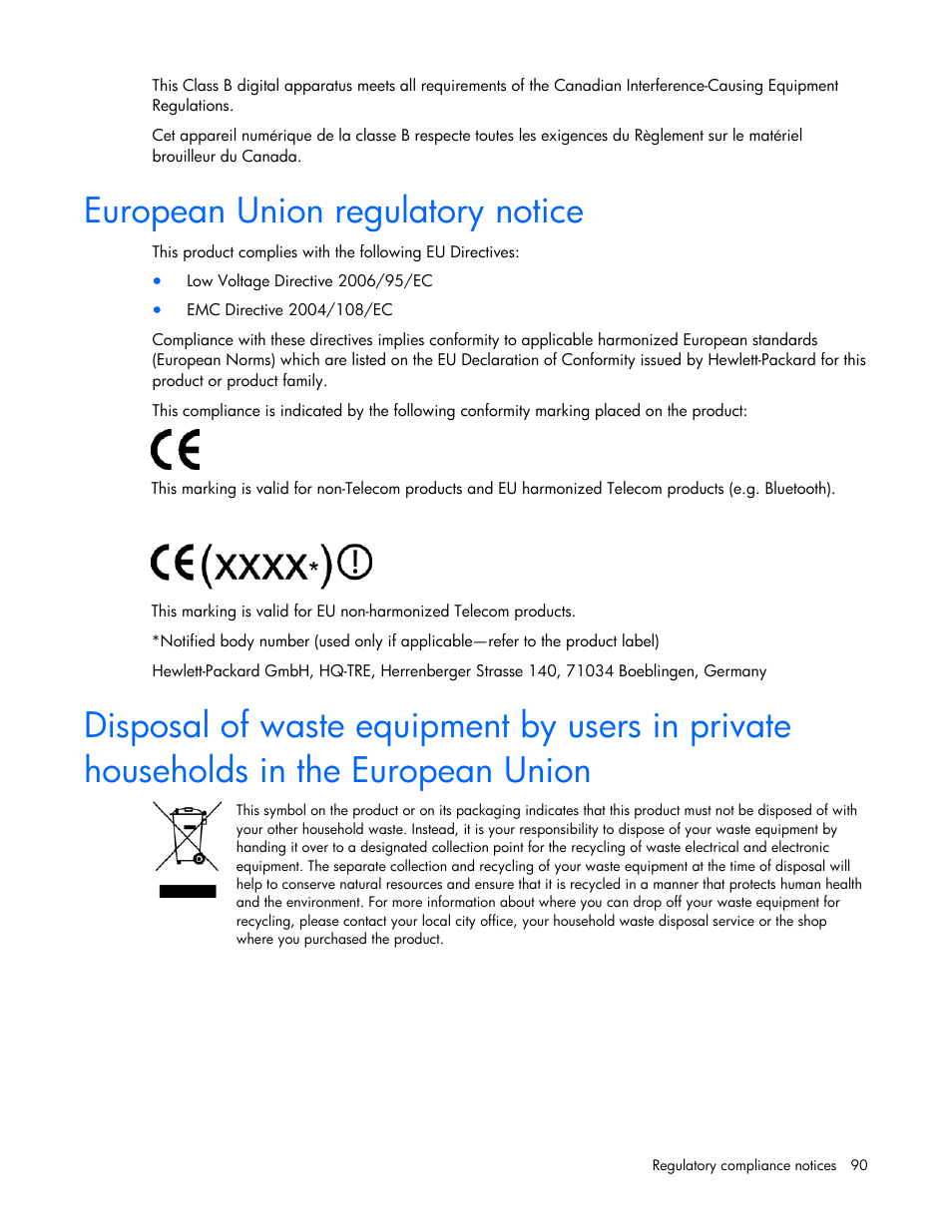 European union regulatory notice | HP ProLiant DL385 G5 Server User Manual | Page 90 / 112