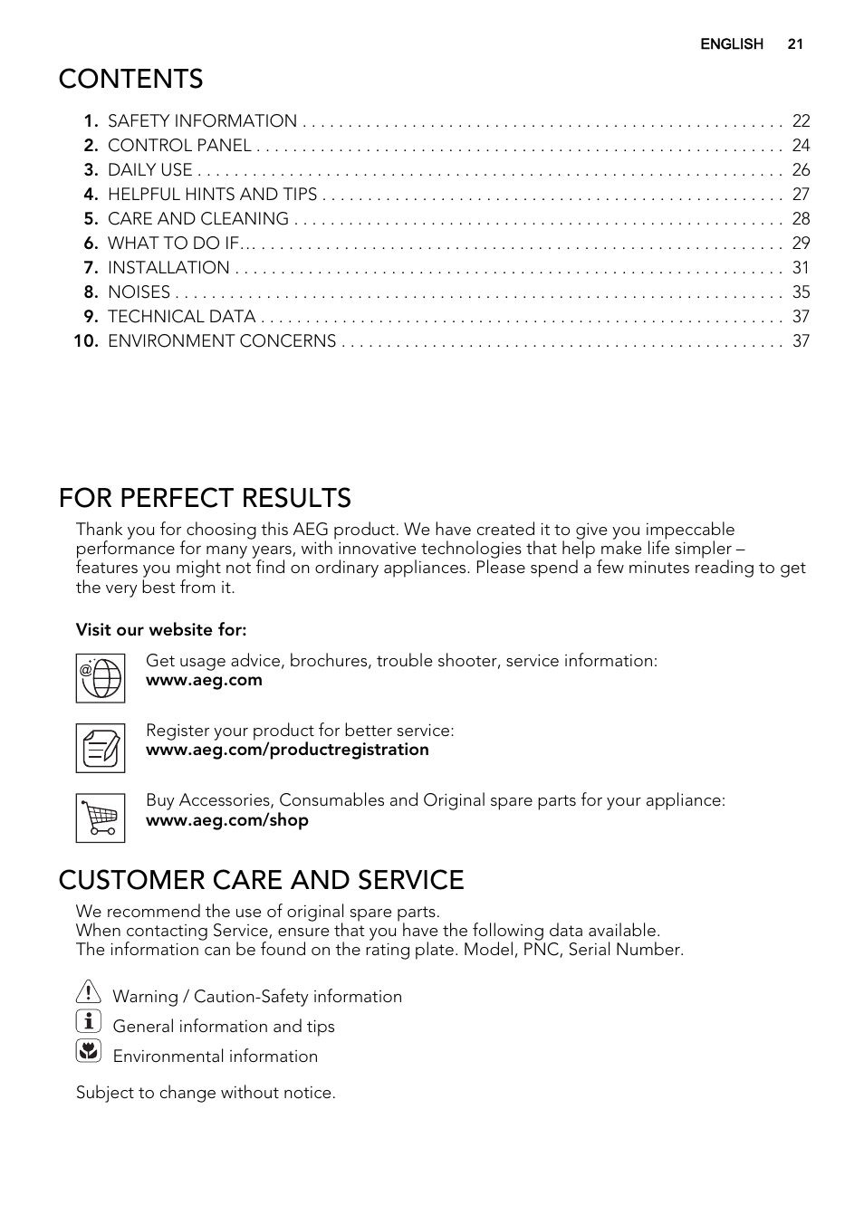 AEG A93108GNW0 User Manual | Page 21 / 76