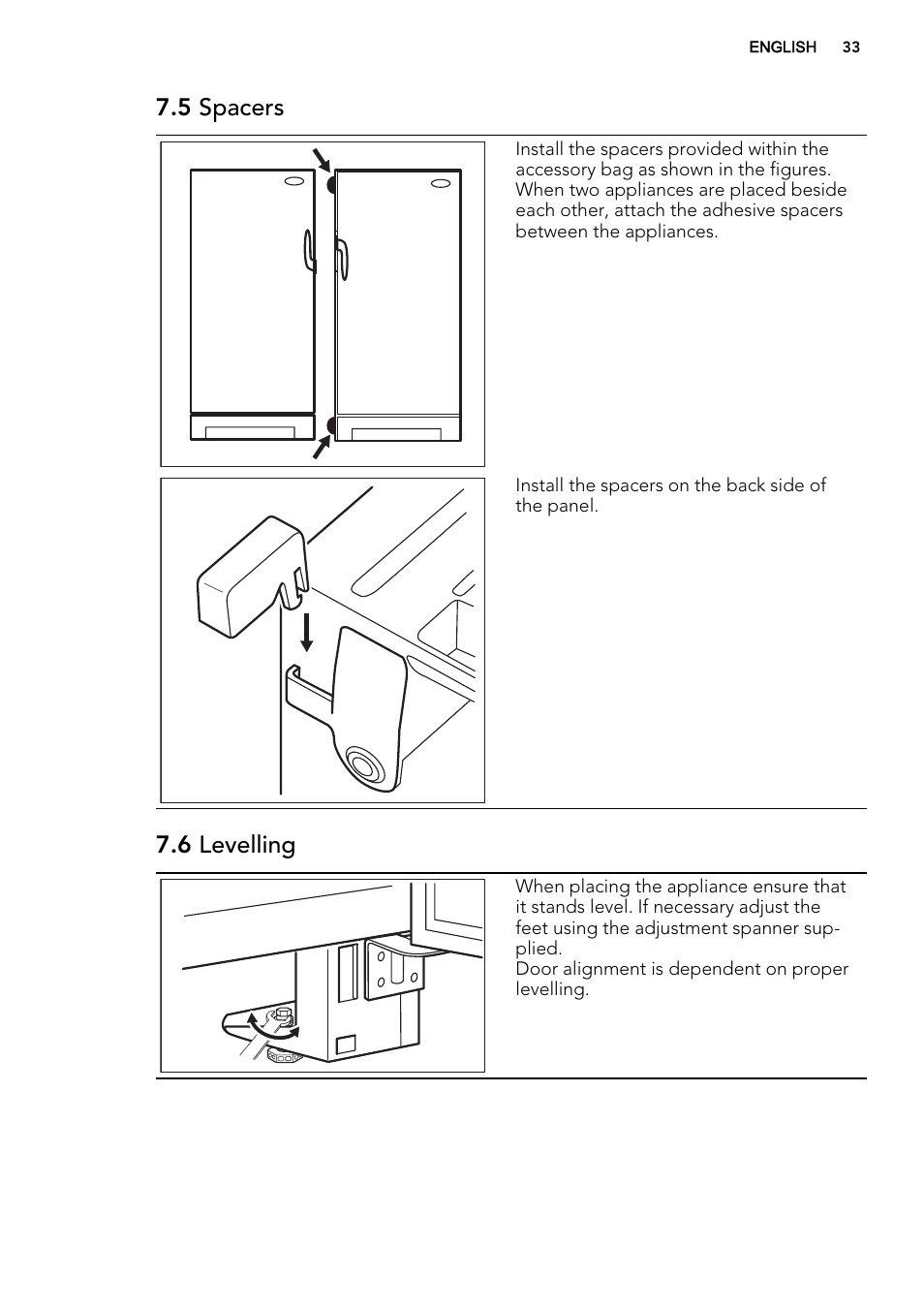 5 spacers, 6 levelling | AEG A93108GNW0 User Manual | Page 33 / 76