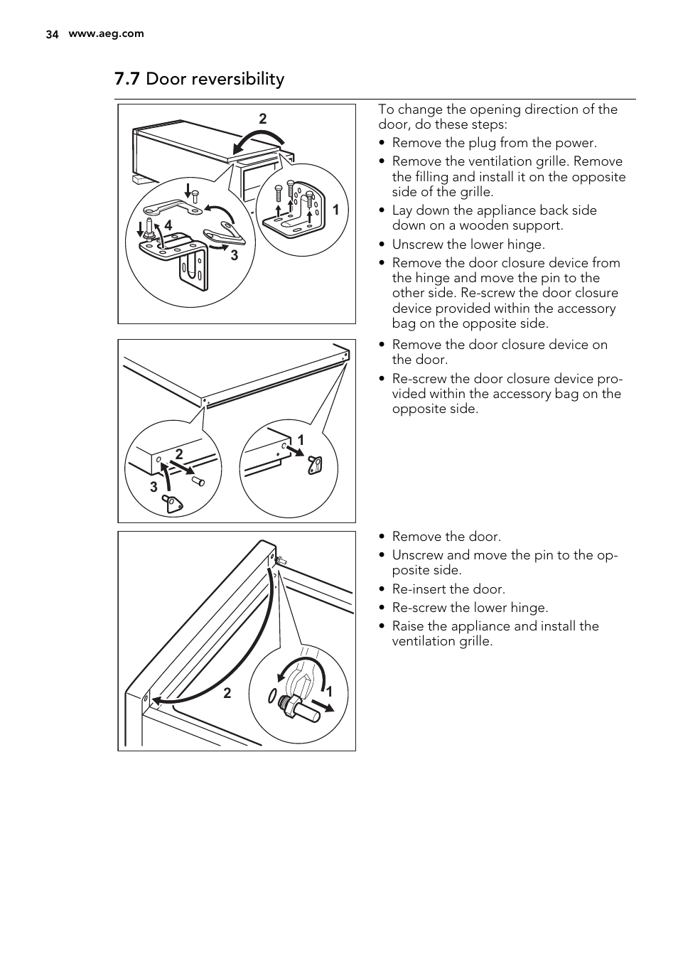 7 door reversibility | AEG A93108GNW0 User Manual | Page 34 / 76