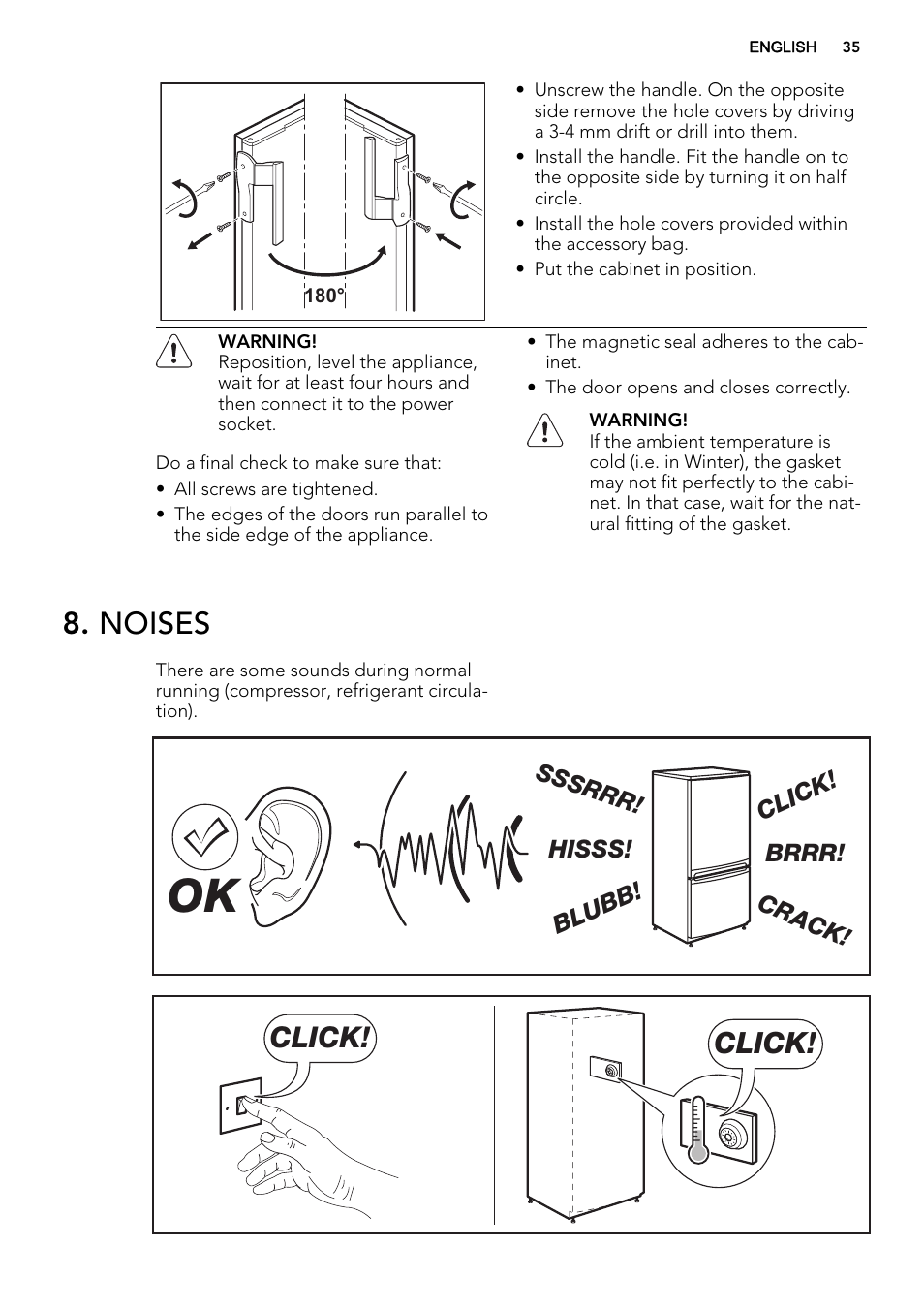 Noises, Click | AEG A93108GNW0 User Manual | Page 35 / 76