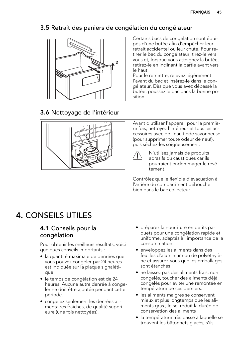 Conseils utiles, 6 nettoyage de l'intérieur, 1 conseils pour la congélation | AEG A93108GNW0 User Manual | Page 45 / 76