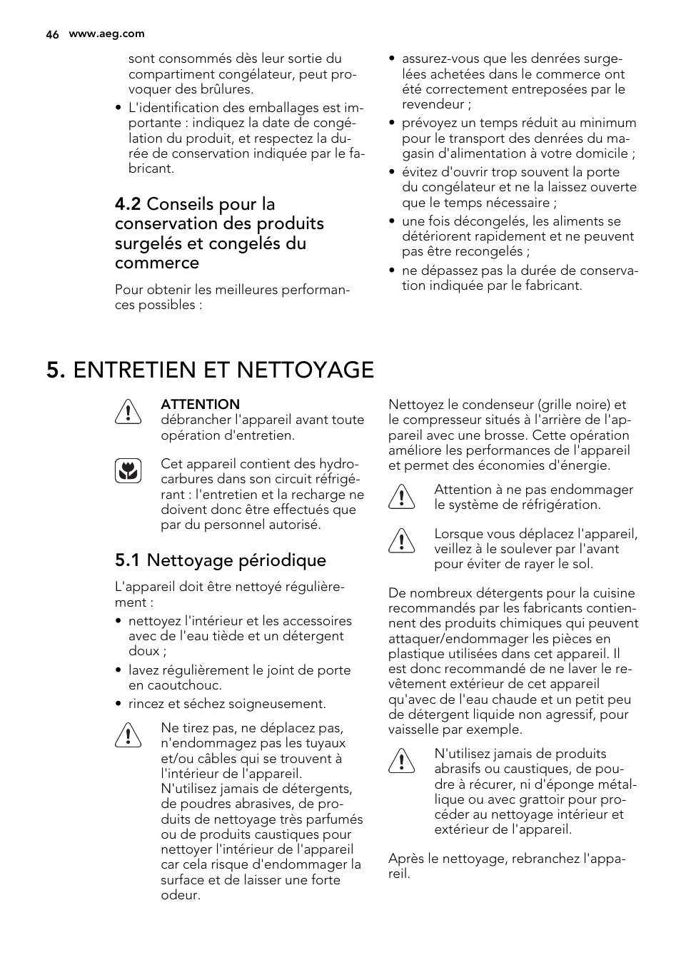 Entretien et nettoyage, 1 nettoyage périodique | AEG A93108GNW0 User Manual | Page 46 / 76