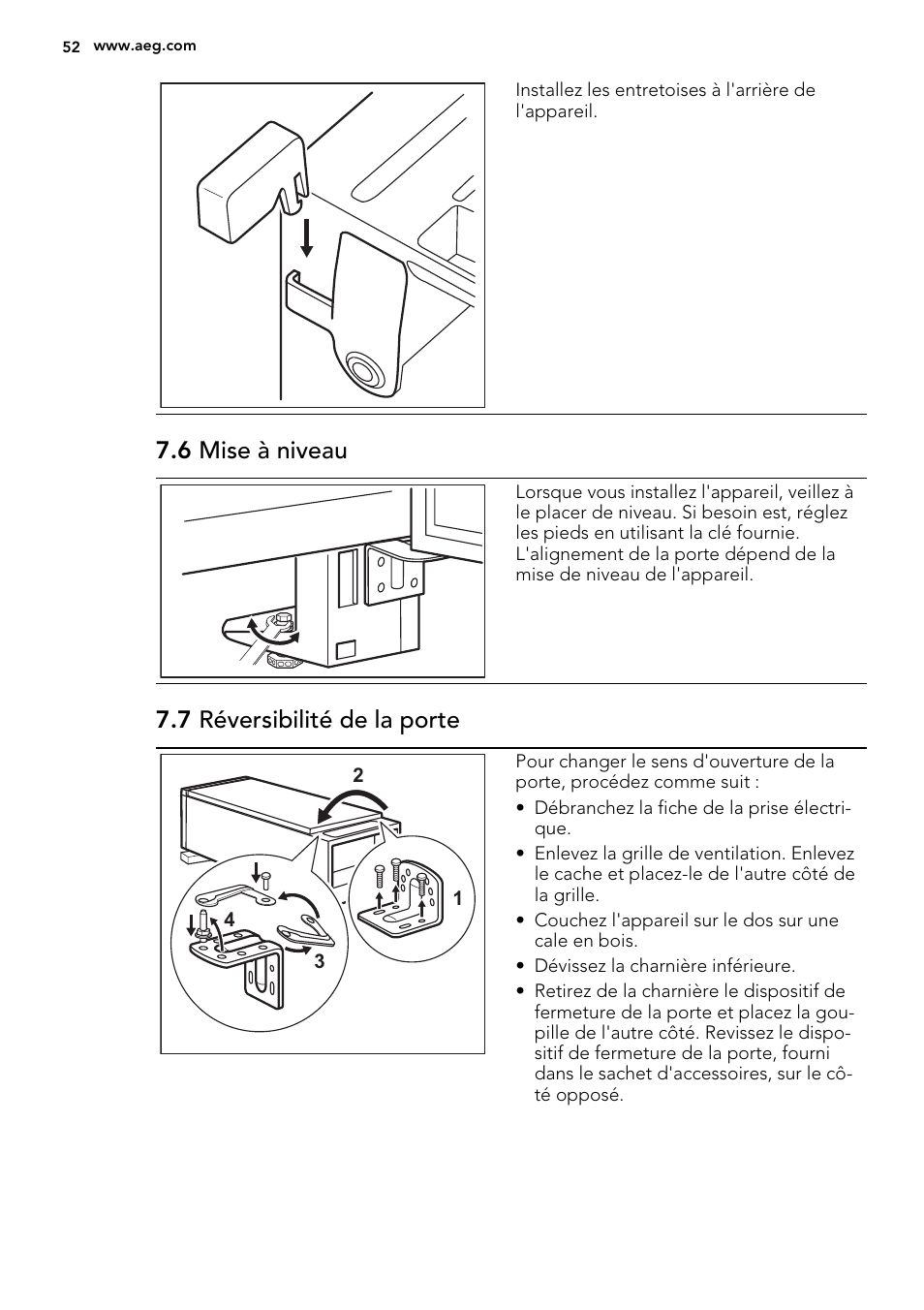 6 mise à niveau, 7 réversibilité de la porte | AEG A93108GNW0 User Manual | Page 52 / 76