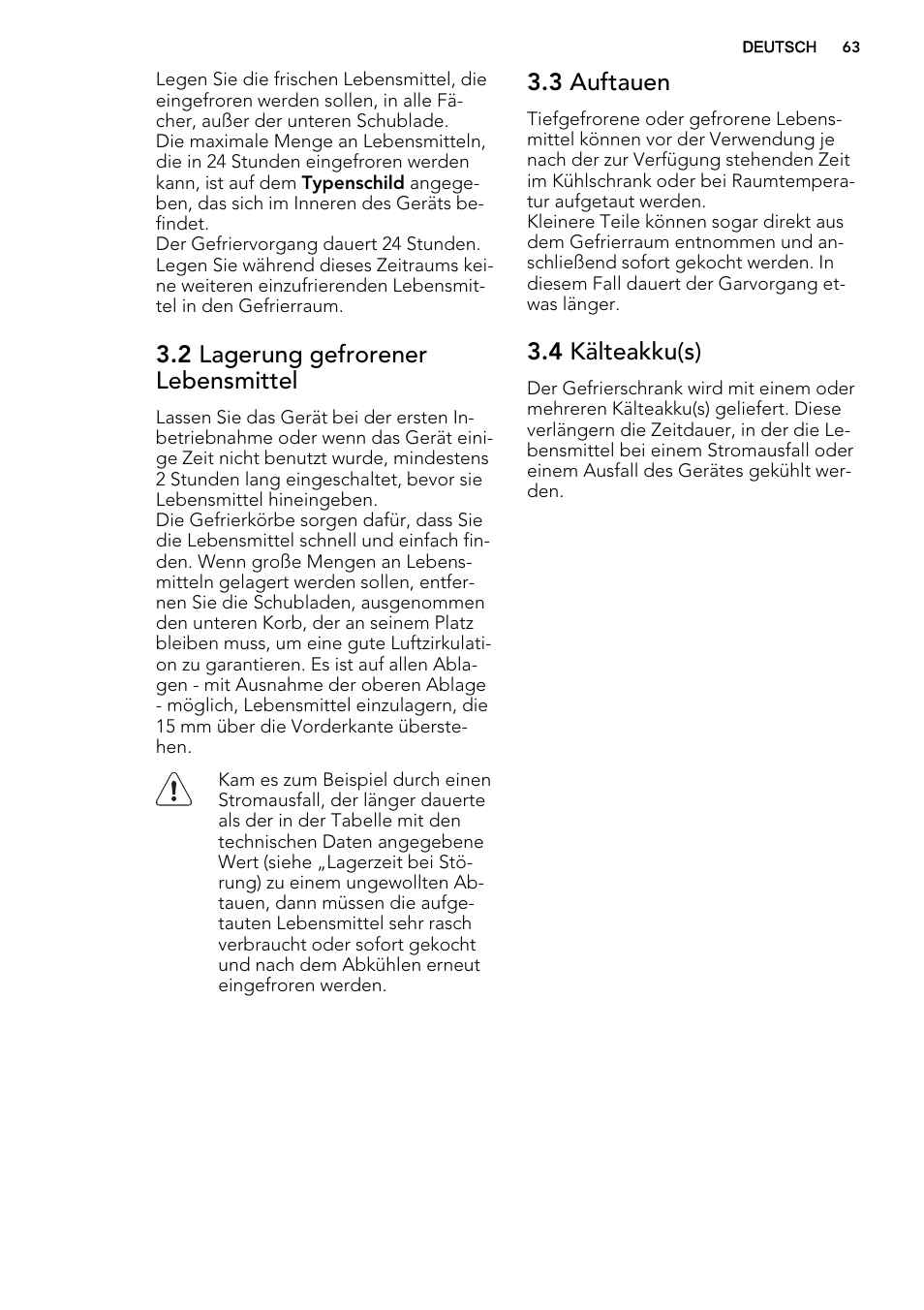 2 lagerung gefrorener lebensmittel, 3 auftauen, 4 kälteakku(s) | AEG A93108GNW0 User Manual | Page 63 / 76