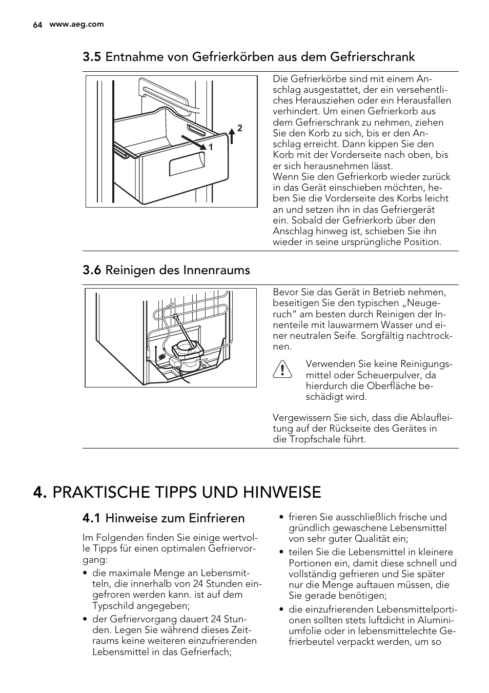 Praktische tipps und hinweise, 6 reinigen des innenraums, 1 hinweise zum einfrieren | AEG A93108GNW0 User Manual | Page 64 / 76
