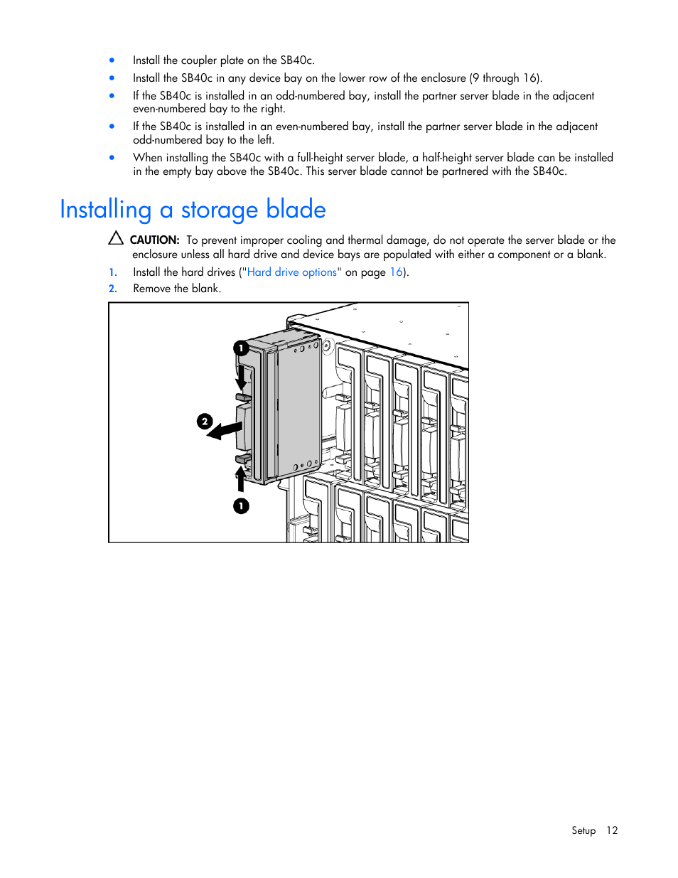 Installing a storage blade | HP SB40c-Storage-Blade User Manual | Page 12 / 42