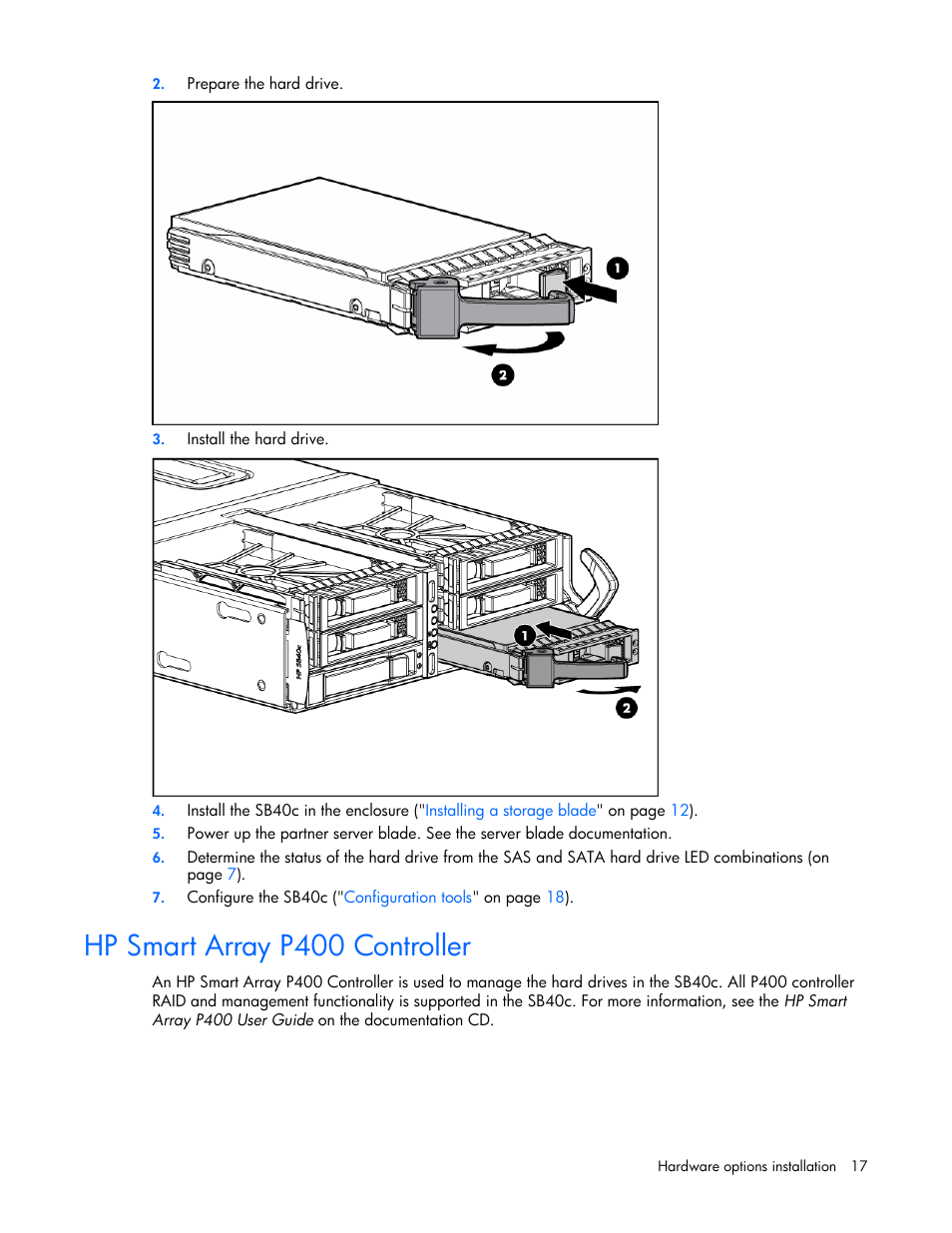 Hp smart array p400 controller | HP SB40c-Storage-Blade User Manual | Page 17 / 42