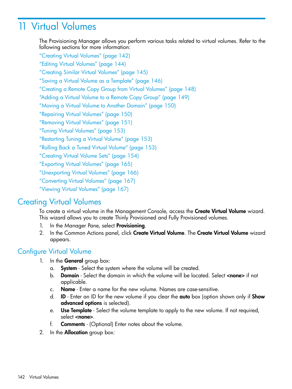 11 virtual volumes, Creating virtual volumes, Configure virtual volume | HP 3PAR Operating System Software User Manual | Page 142 / 525