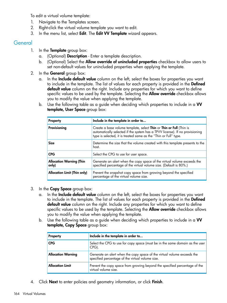 General | HP 3PAR Operating System Software User Manual | Page 164 / 525