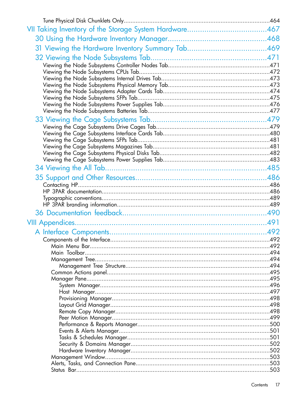 33 viewing the cage subsystems tab | HP 3PAR Operating System Software User Manual | Page 17 / 525