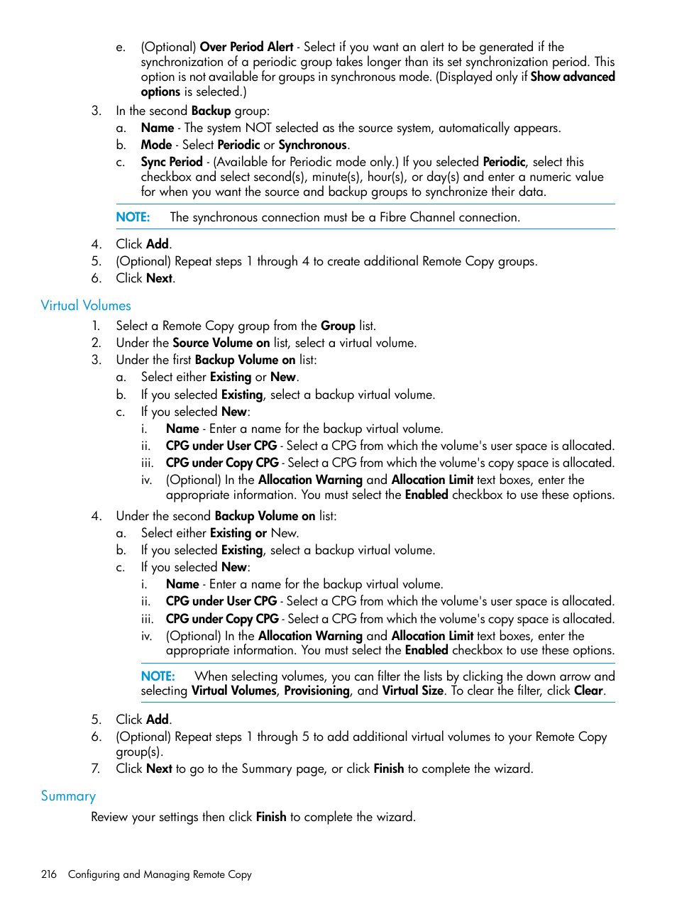 Virtual volumes, Summary, Virtual volumes summary | HP 3PAR Operating System Software User Manual | Page 216 / 525