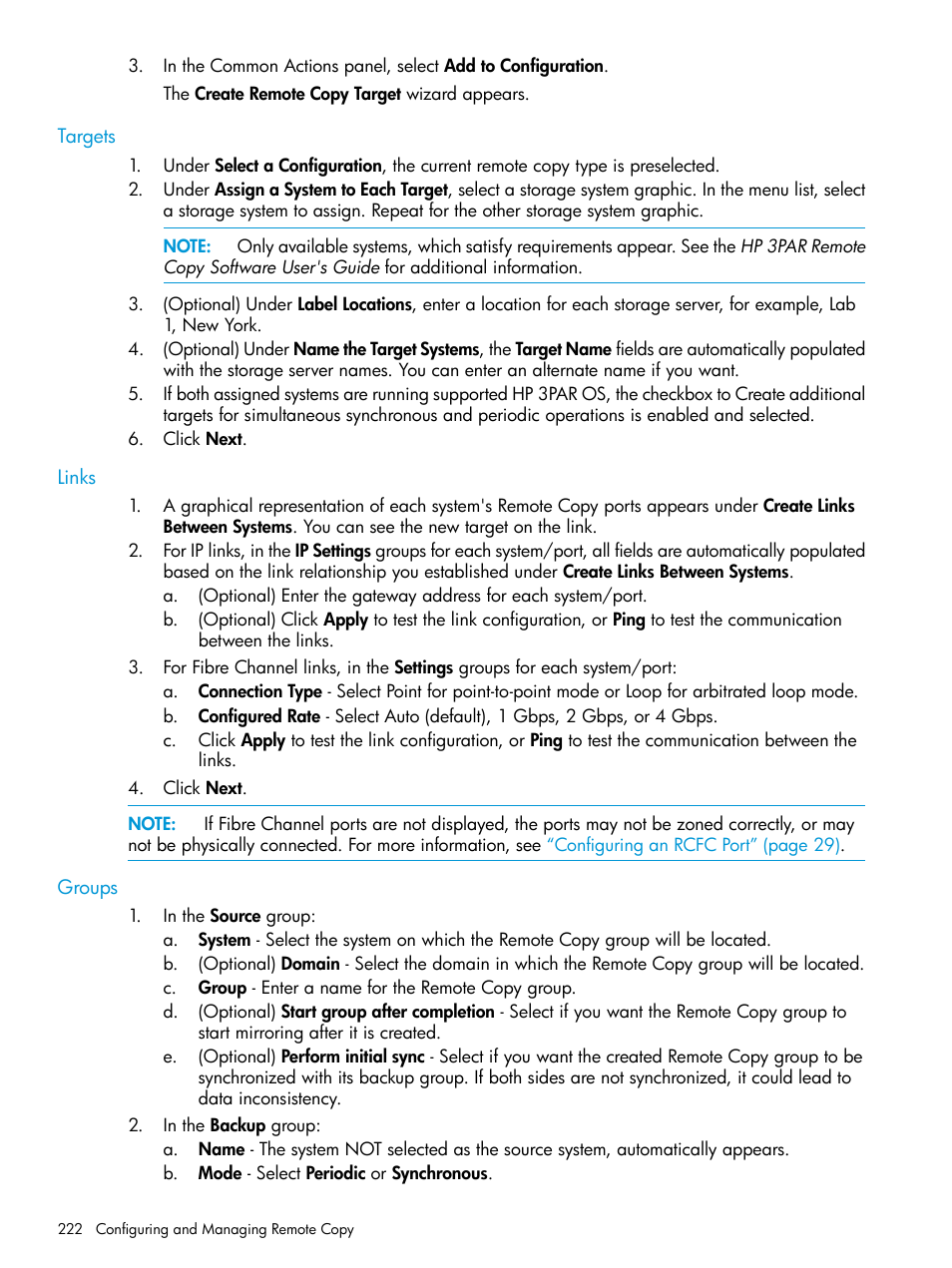 Targets, Links, Groups | Targets links groups | HP 3PAR Operating System Software User Manual | Page 222 / 525