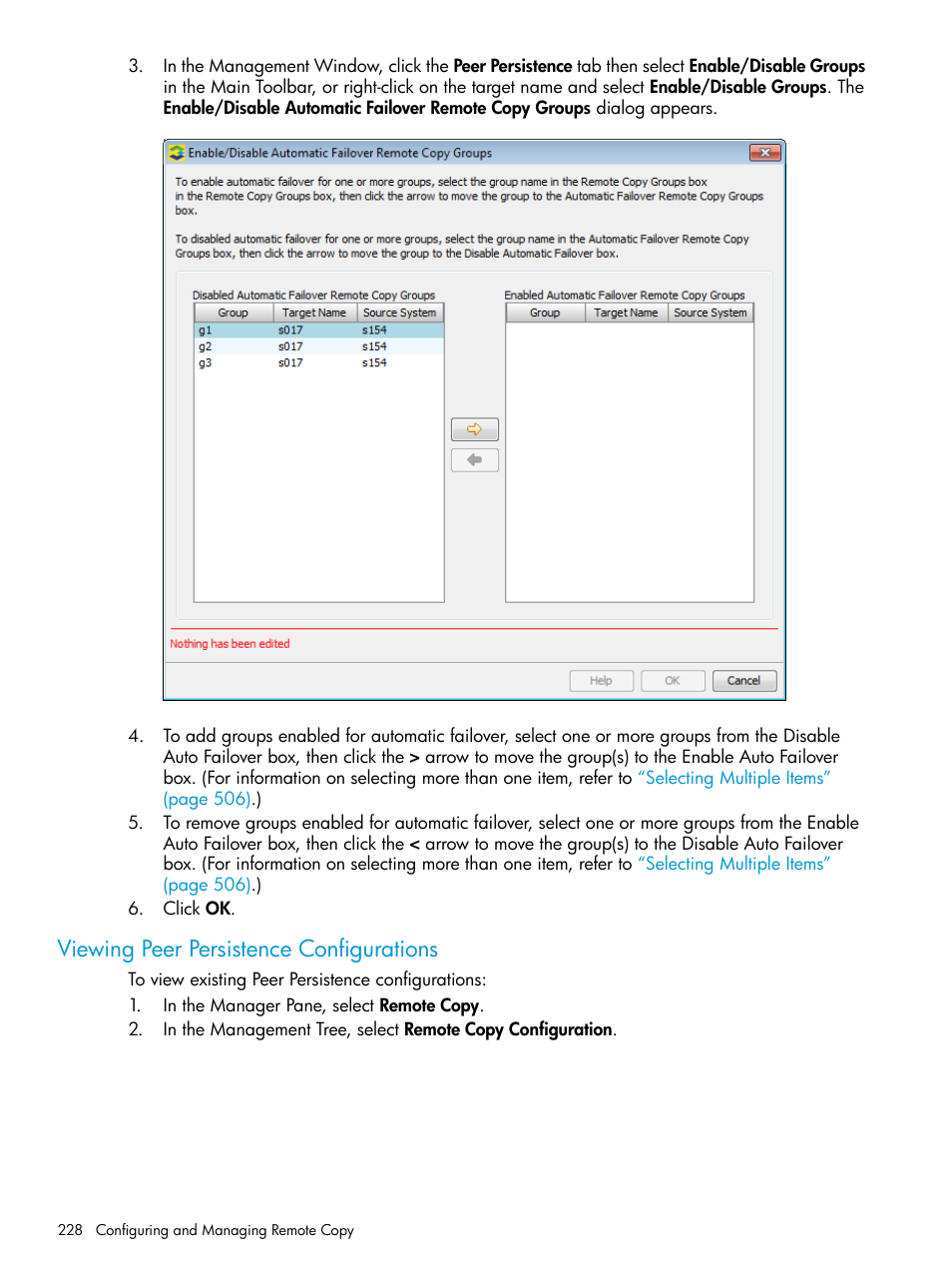 Viewing peer persistence configurations | HP 3PAR Operating System Software User Manual | Page 228 / 525