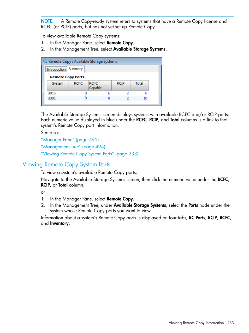 Viewing remote copy system ports | HP 3PAR Operating System Software User Manual | Page 233 / 525