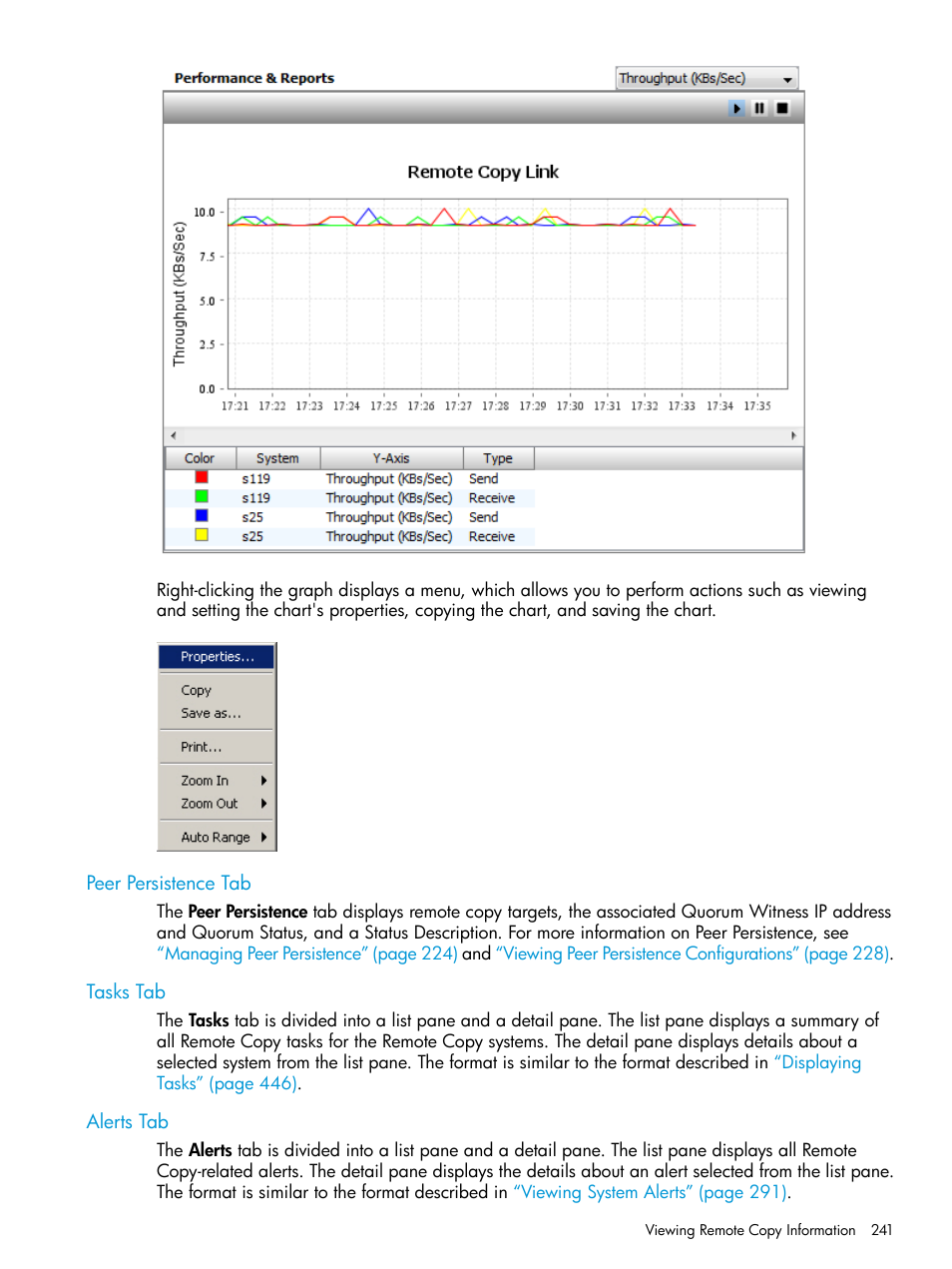 Peer persistence tab, Tasks tab, Alerts tab | Peer persistence tab tasks tab alerts tab | HP 3PAR Operating System Software User Manual | Page 241 / 525